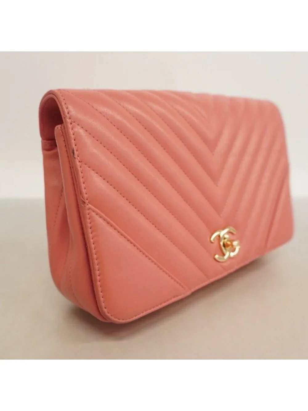 Chanel Shoulder Bag Stitch Lambskin Pink Champagne Gold